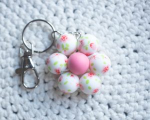 Pink Floral Silicone Keychain