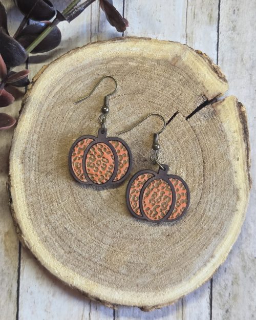 Leopard Pumpkin Wood Earrings