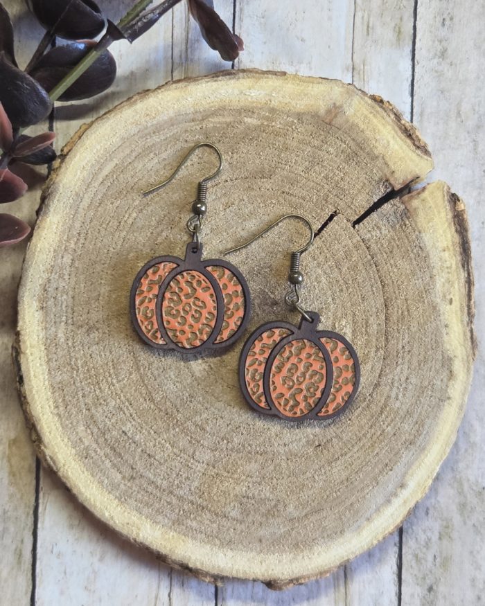 Leopard Pumpkin Wood Earrings